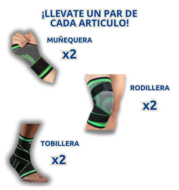 COMBO PROTECCIÓN TOTAL: MUÑEQUERA + RODILLERA + TOBILLERA + ENVÍO GRATIS A TODO EL PERÚ