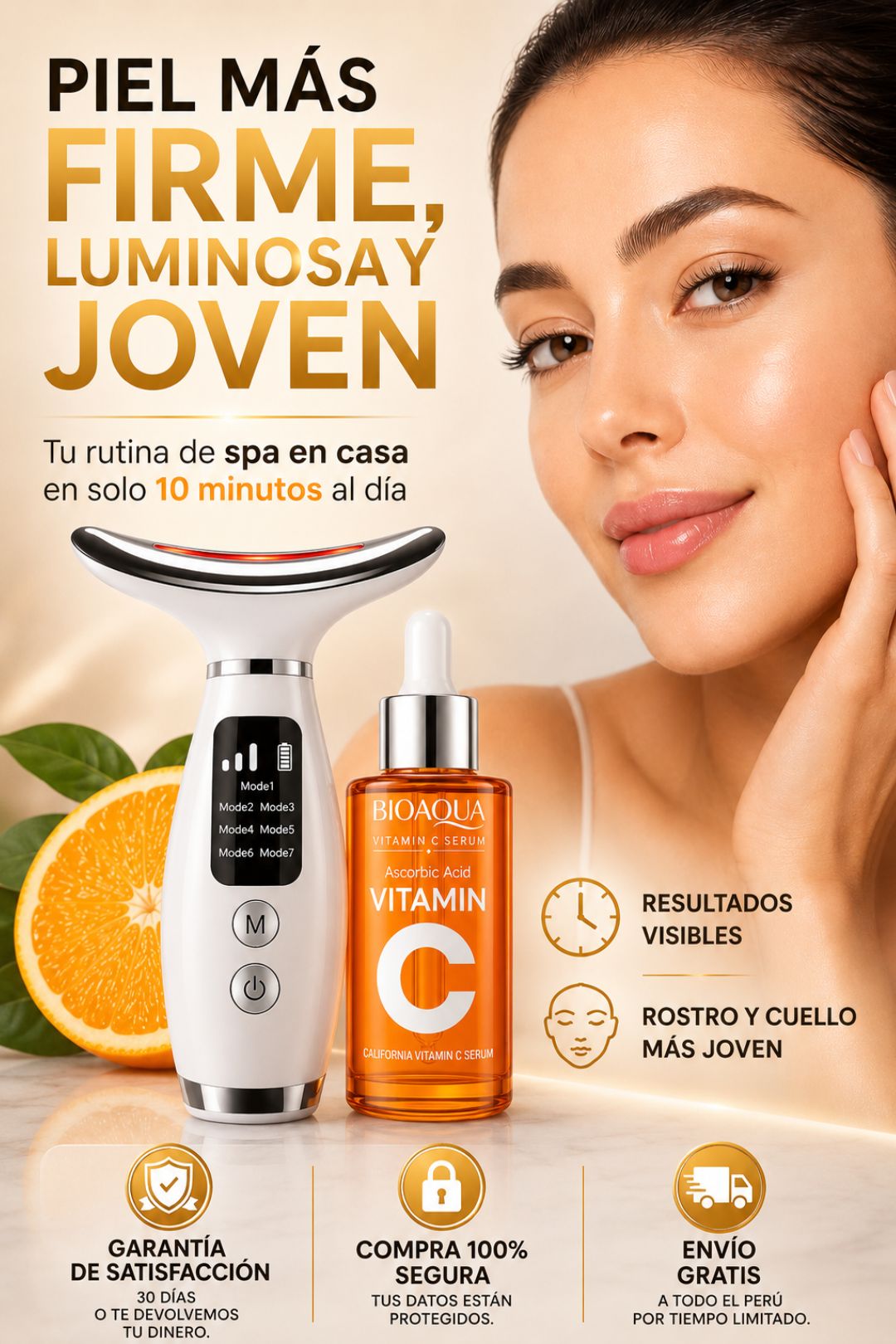 Kit Masajeador Facial LUZ LED + Serum Vitamina C