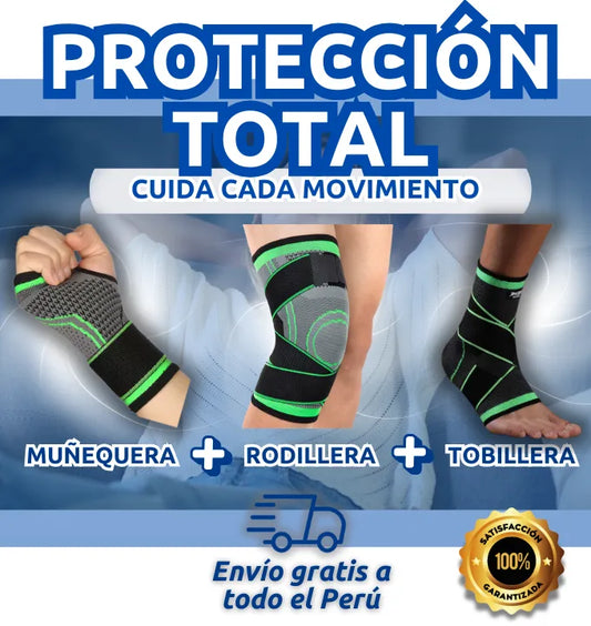 COMBO PROTECCIÓN TOTAL: MUÑEQUERA + RODILLERA + TOBILLERA + ENVÍO GRATIS A TODO EL PERÚ