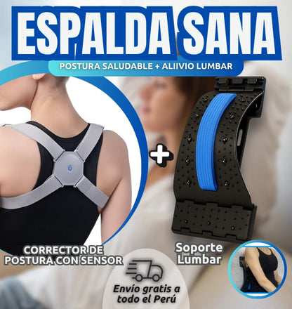 Combo Postura & Alivio 360°: Corrector de postura con Sensor + Soporte Lumbar