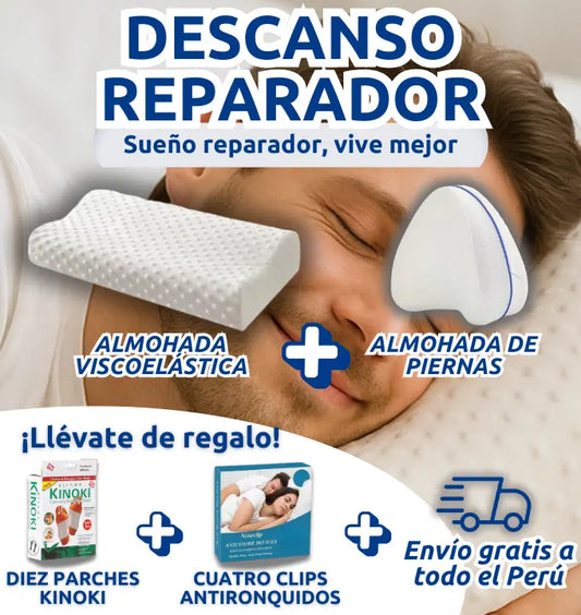COMBO DENCANSO REPARADOR. ALMOHADA VISCOELÁSTICA + ALMOHADA DE PIERNAS+ PARCHES KINOKI DE REGALO